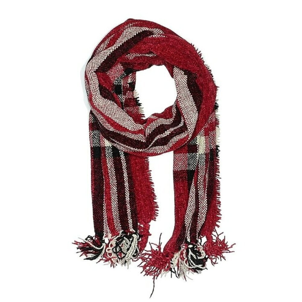 Charter Club Women's Red Chenille Plaid Scarf O/S (MSRP $30)